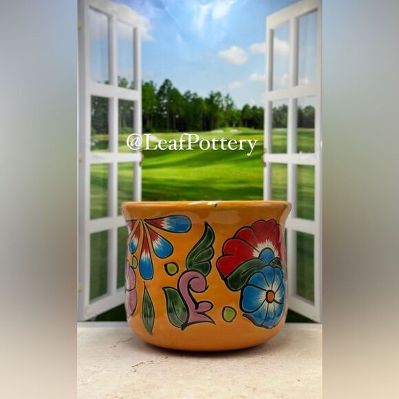 Vibrant Mexican Floral Art Barrel Planter | Hand-Painted Ceramic Clay Pot - Picture 5 of 10